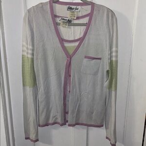 Village Set Two Piece Tank and Cardigan - White and Lavender Print